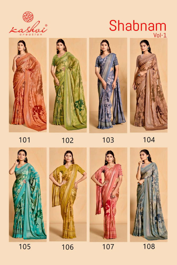 Shabnam Vol 1 By Kashvi Foil Printed Daily Wear Sarees Wholesale Price In Surat